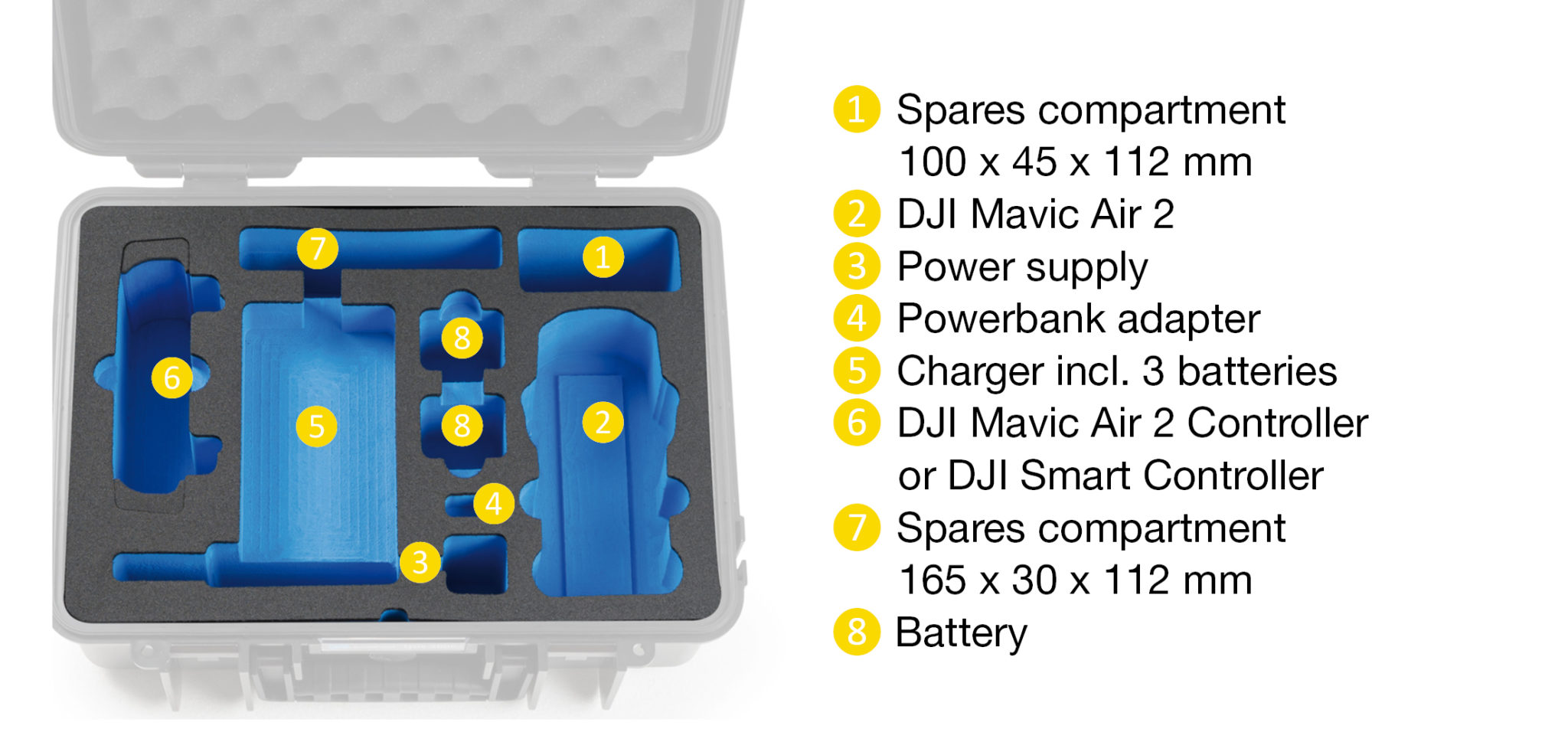 4000_B_front_DJIMavicAir2_description B&W Flightcase type 4000 DJI Mavic Air 2 met Smart Controller - indeling
