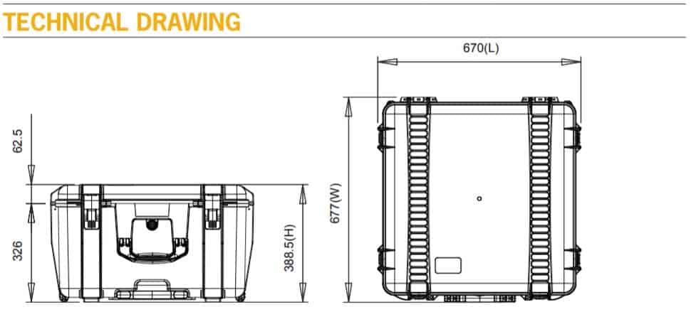 HPRC INS2-4600W-02 Flightcase Inspire 2 afmetingen HPRC INS2-4600W-02 Flightcase Inspire 2 afmetingen