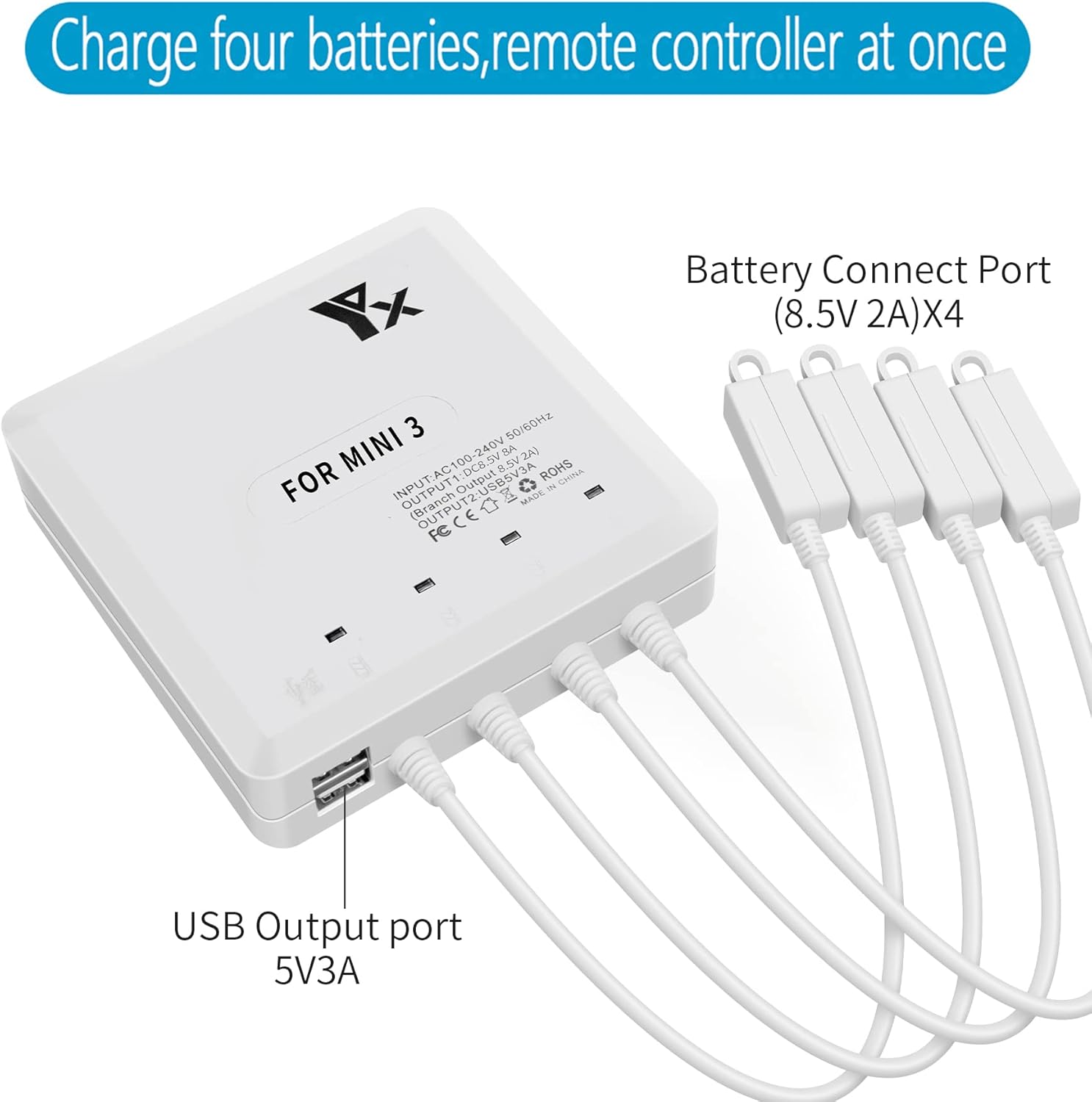 Multi charger voor DJI Mini 3, 3 Pro & 4 Pro-2 Multi charger voor DJI Mini 3, 3 Pro & 4 Pro
