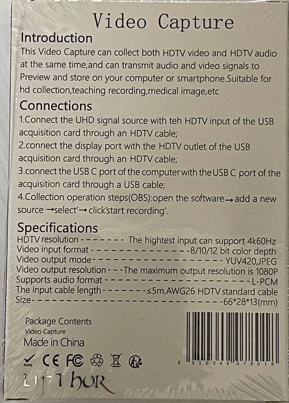 Video Capture Card HDMI to Type C 2 Lifthor - Video Capture Card HDMI to Type C